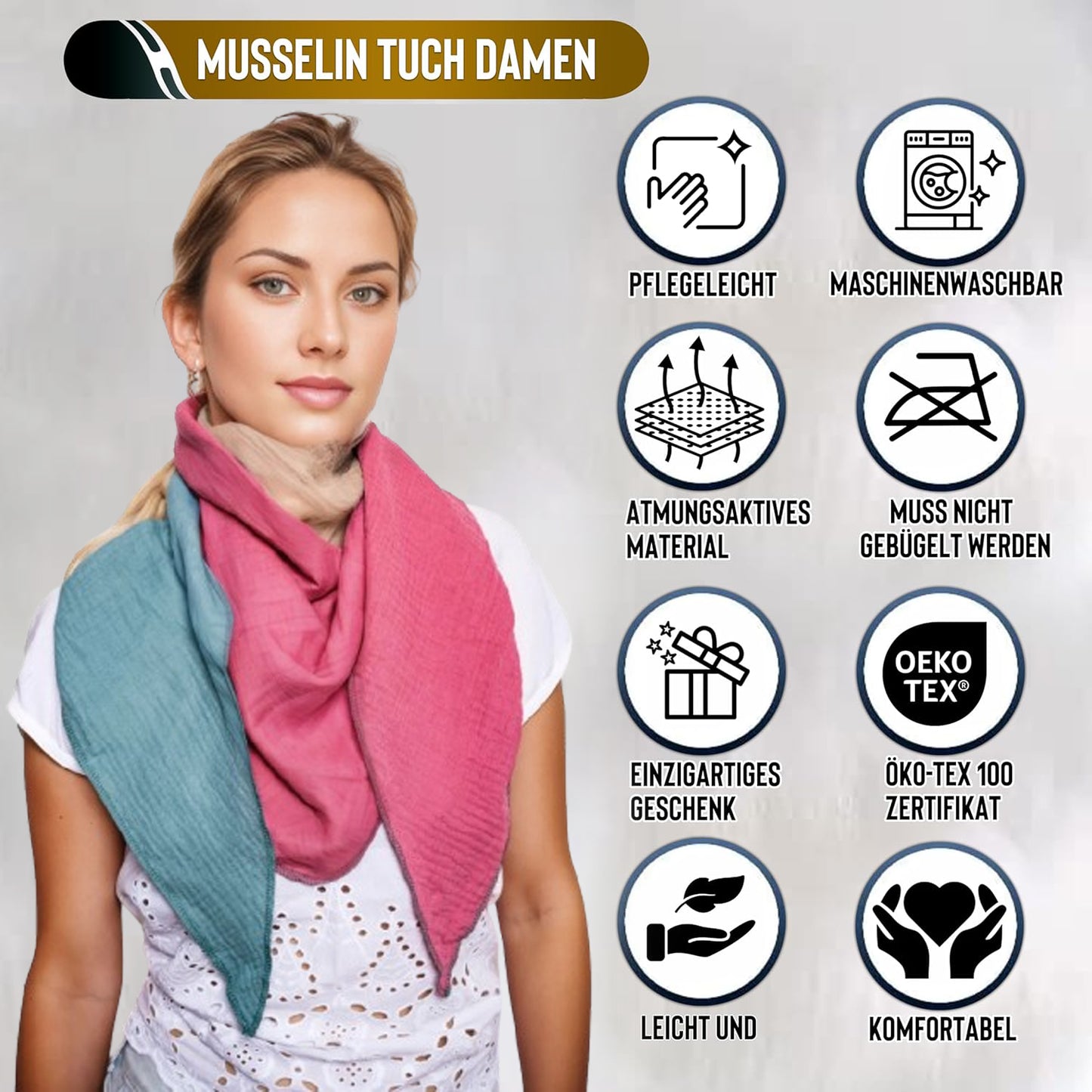 Musselin Schal Damen Dreieckig Mehrfarbig Grün-Beige-Mauve