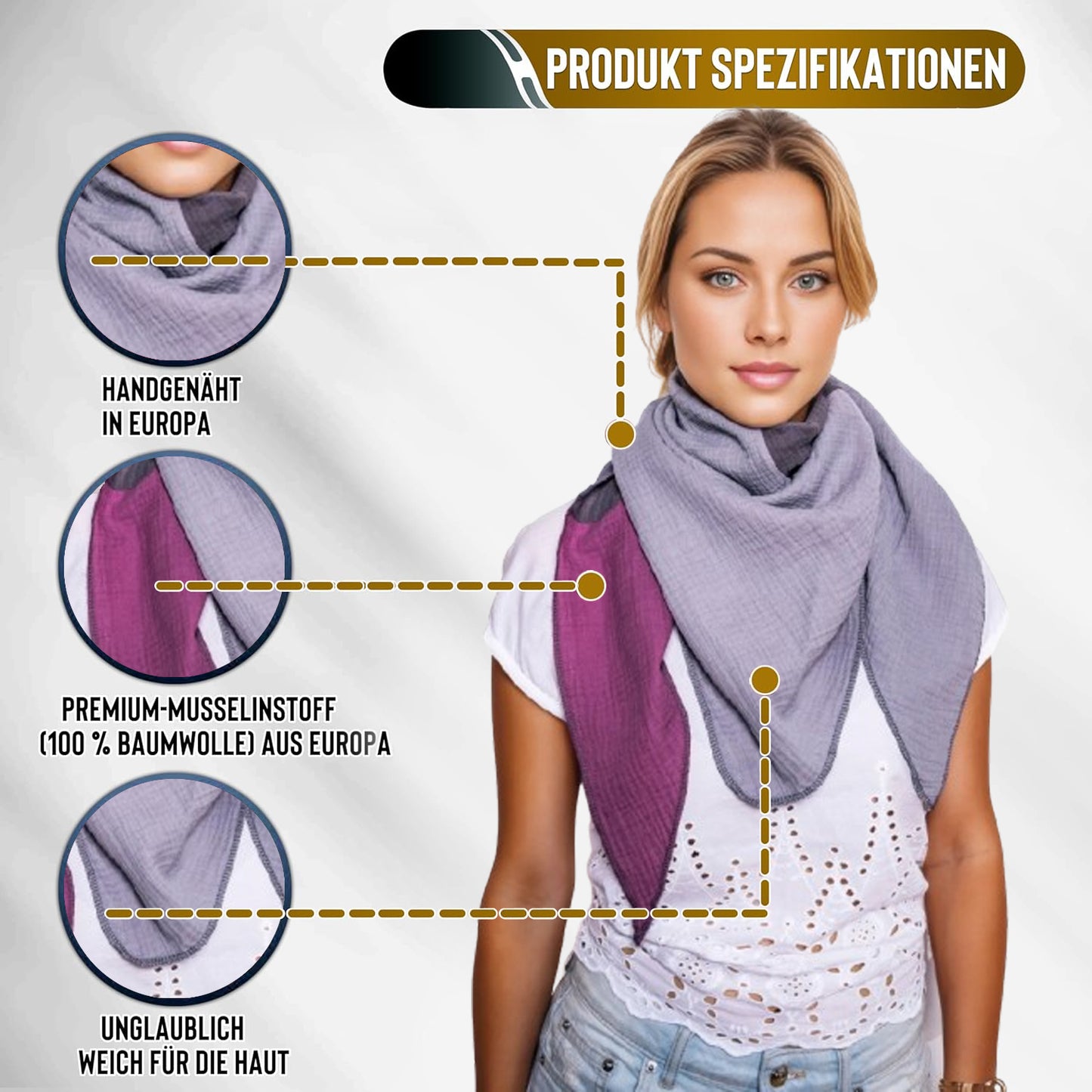 Musselin Schal Damen Dreieckig Mehrfarbig Grau-Dunkelgrau- DunkelPurple