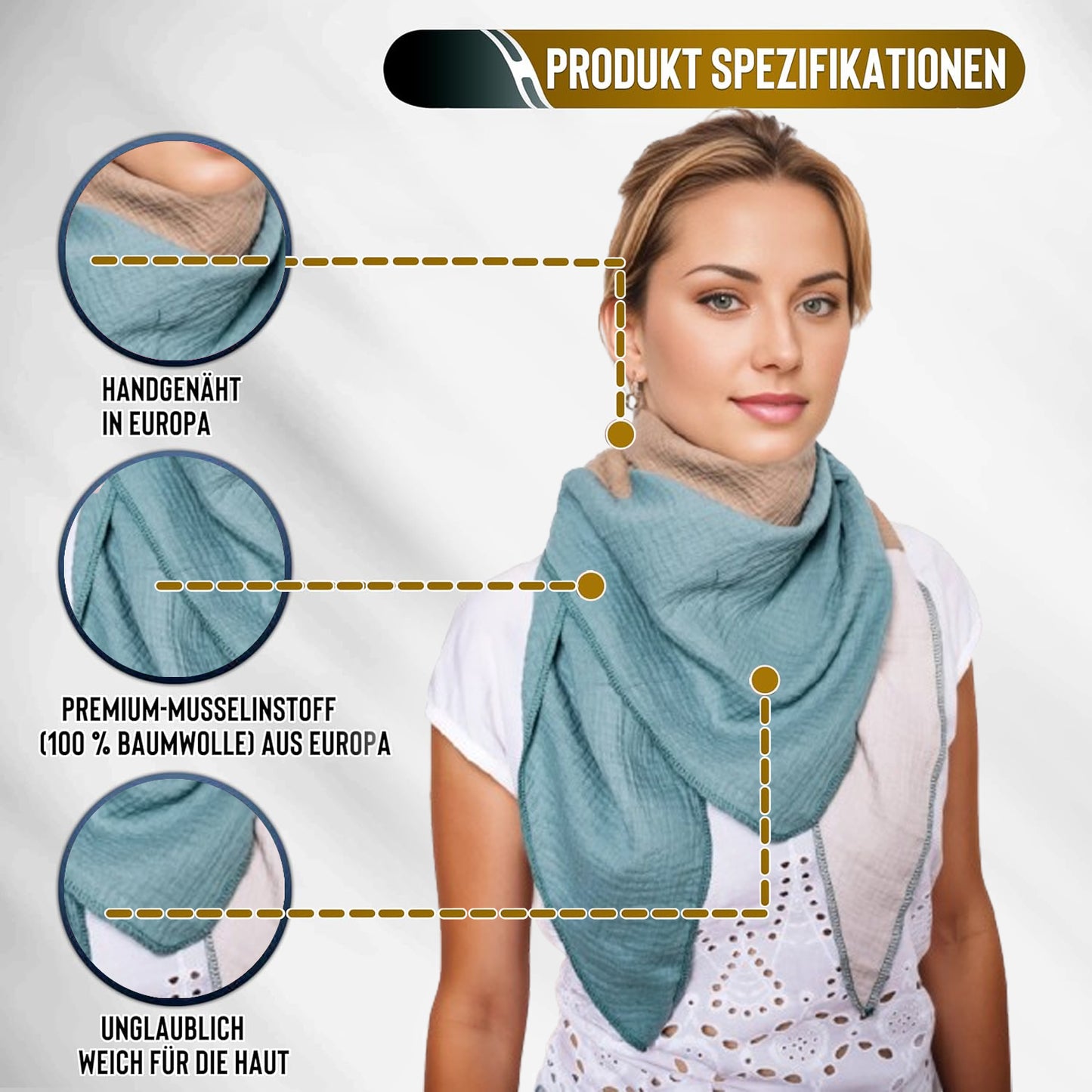 Musselin Schal Damen Dreieckig Mehrfarbig Grün-Beige-HellerSand
