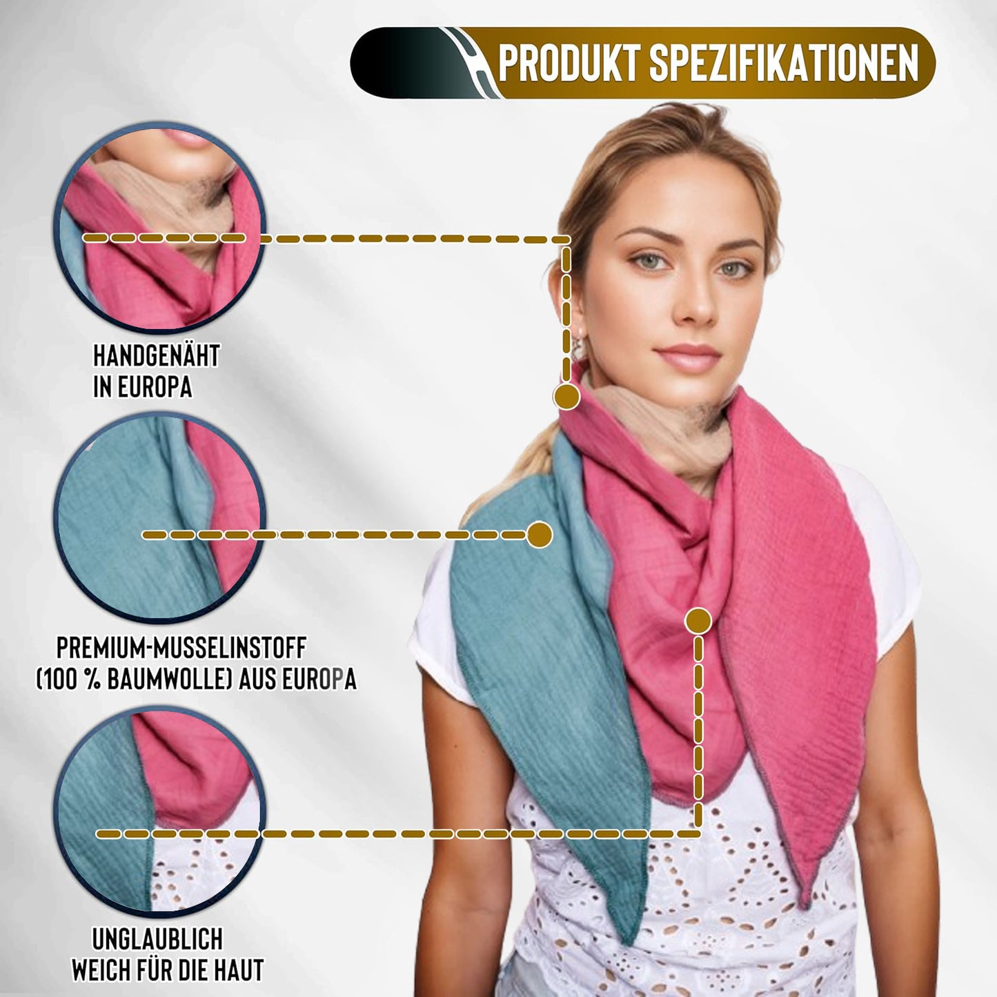 Musselin Schal Damen Dreieckig Mehrfarbig Grün-Beige-Mauve