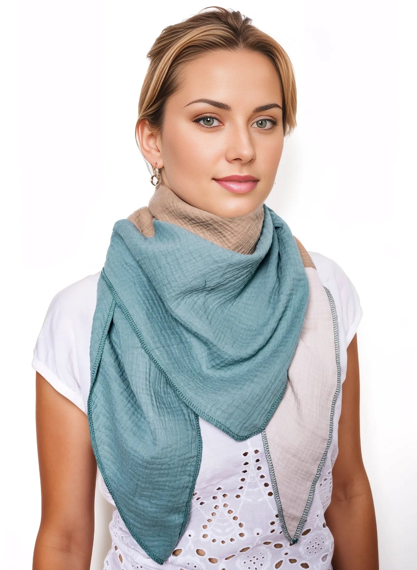 Musselin Schal Damen Dreieckig Mehrfarbig Grün-Beige-HellerSand