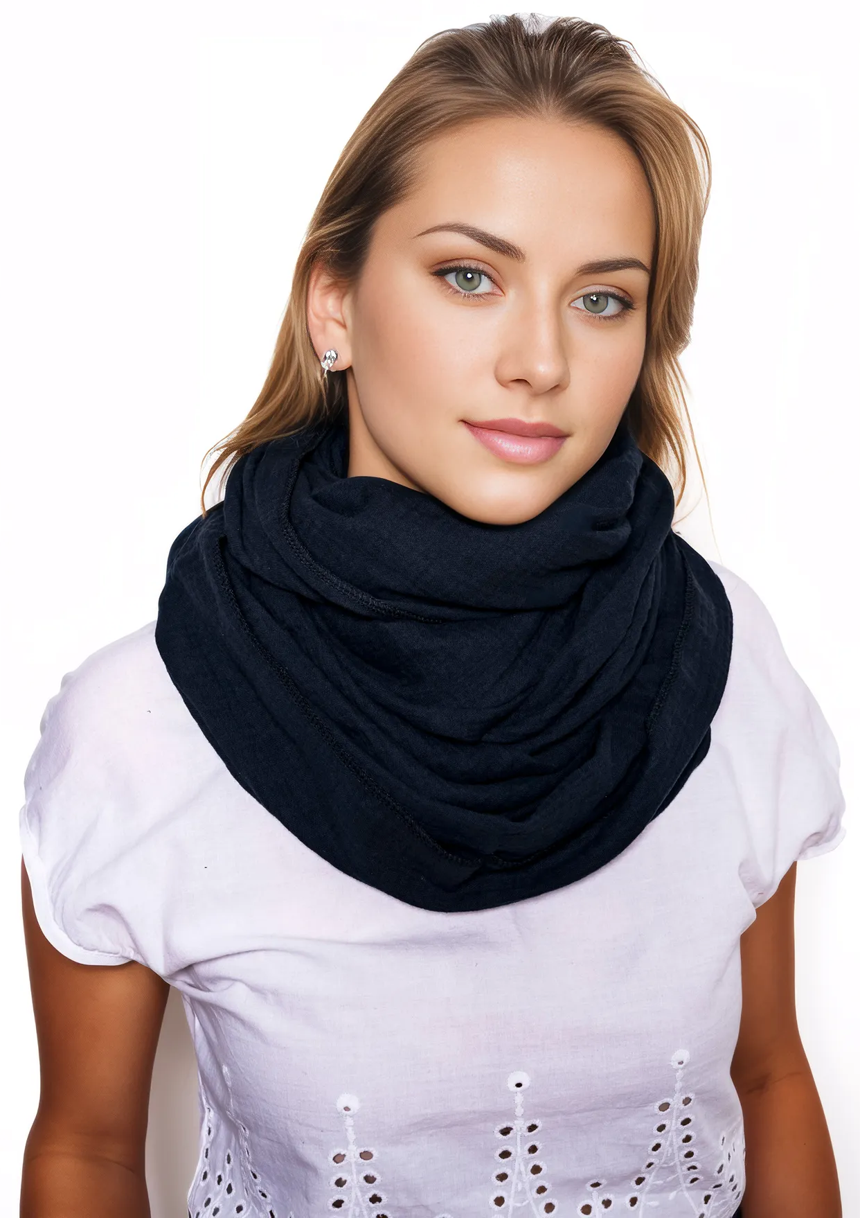 Musselin Loop Schal Damen Schwartz
