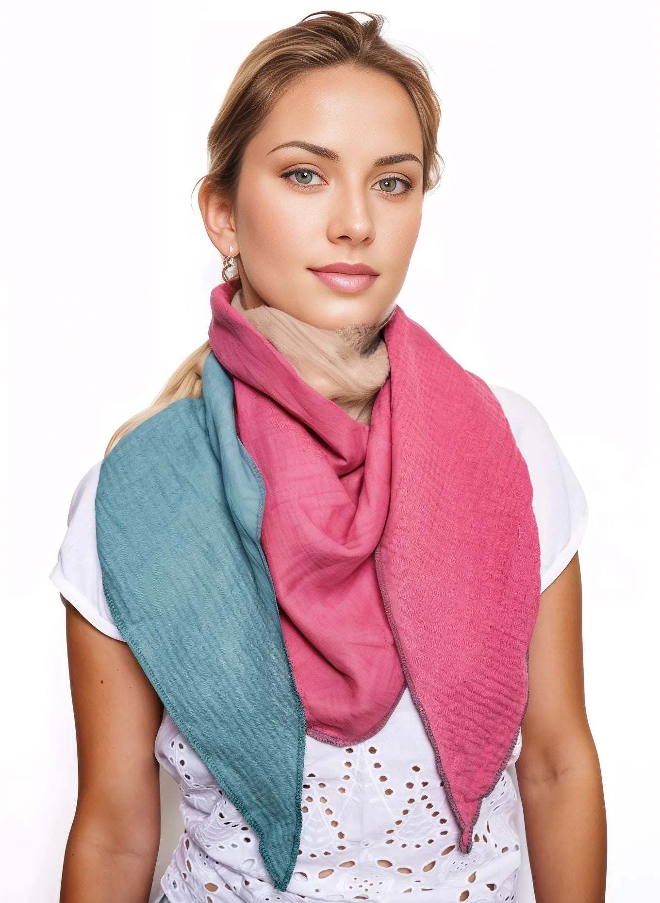 Musselin Schal Damen Dreieckig Mehrfarbig Grün-Beige-Mauve