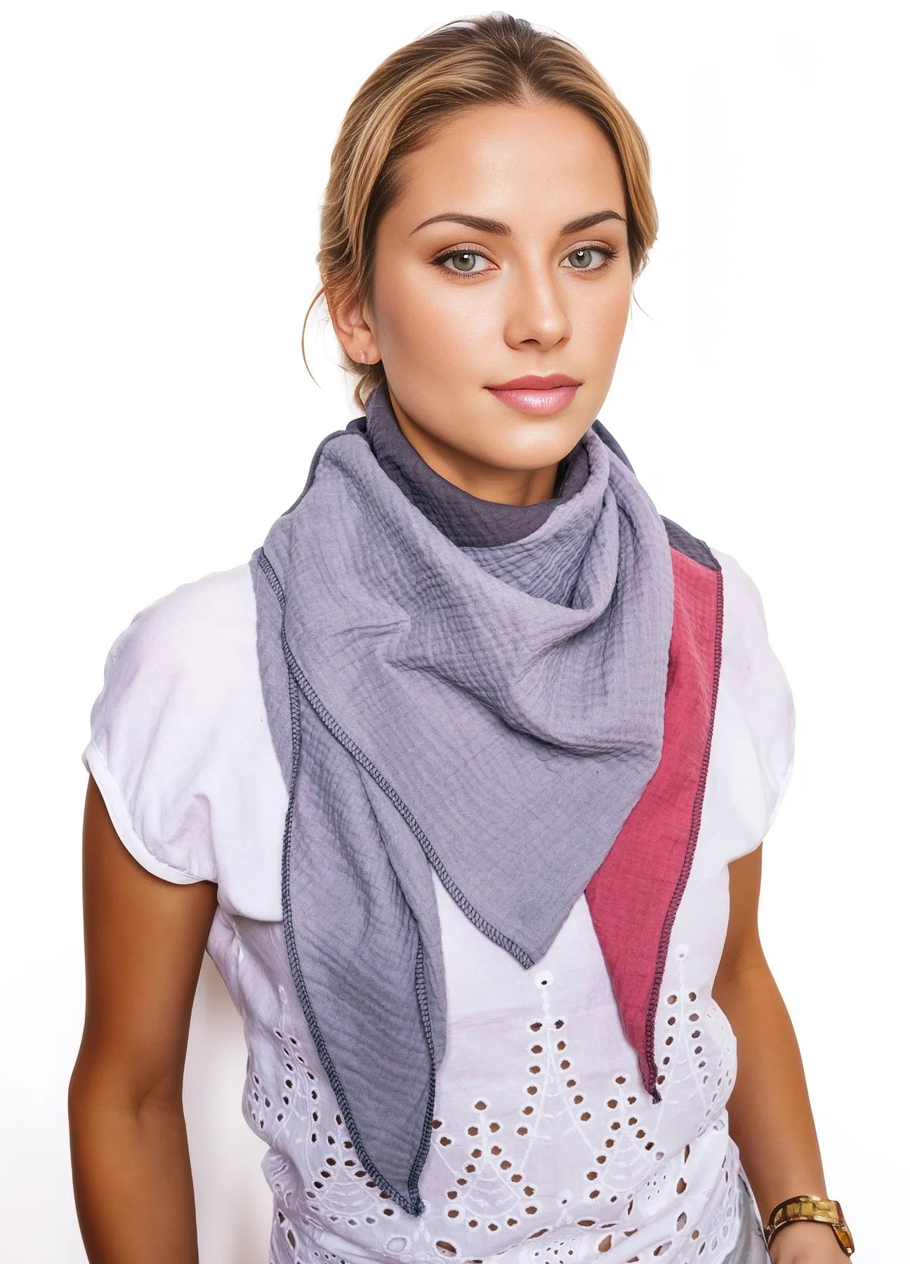 Musselin Schal Damen Dreieckig Mehrfarbig Grau-DunkelGrau-Mauve