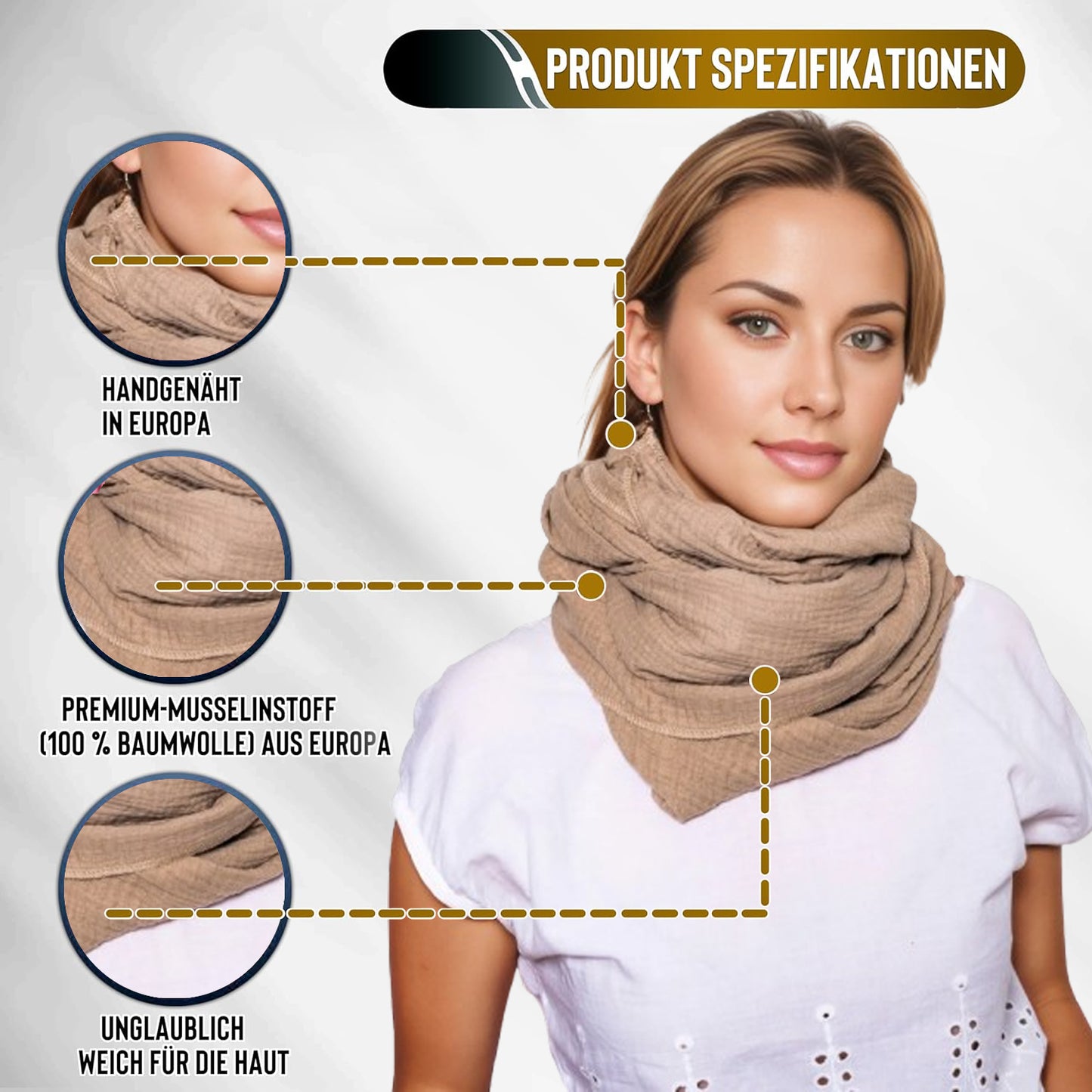 Musselin Tuch Damen Beige Loop