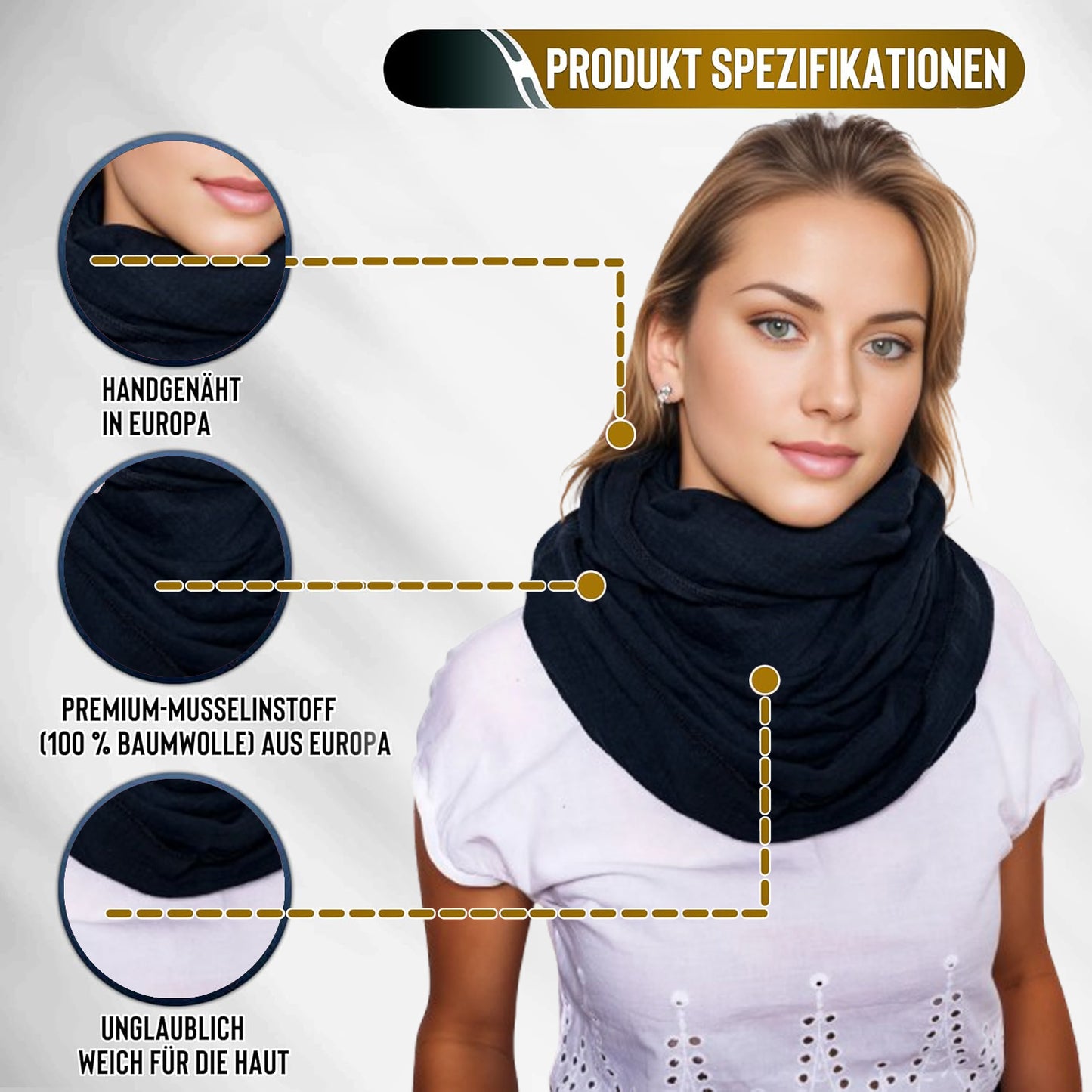 Musselin Loop Schal Damen Schwartz