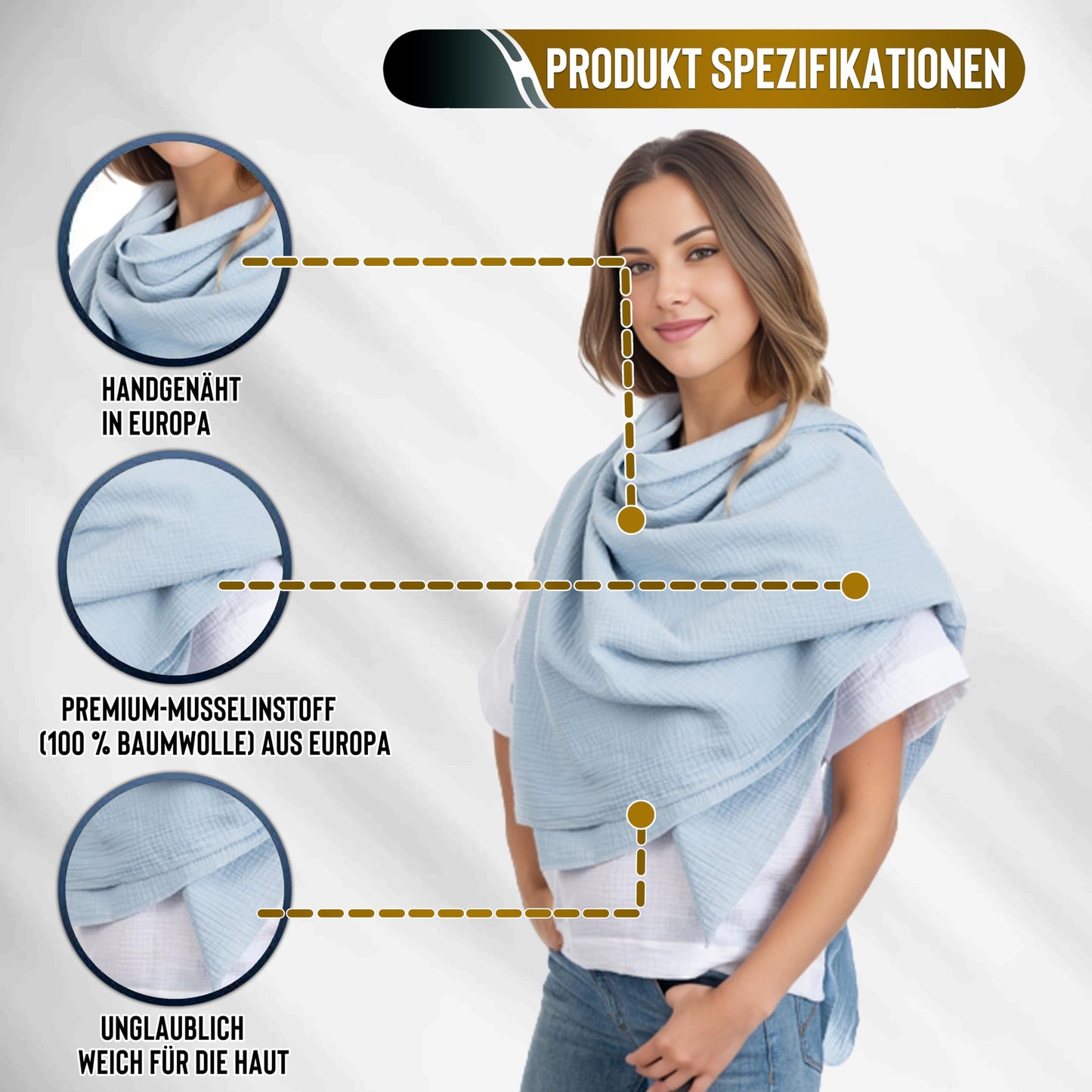 Musselin Tuch Damen Blau Viereckig