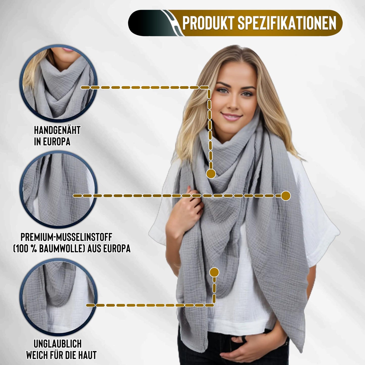 Musselin Tuch Damen Grau Viereckig