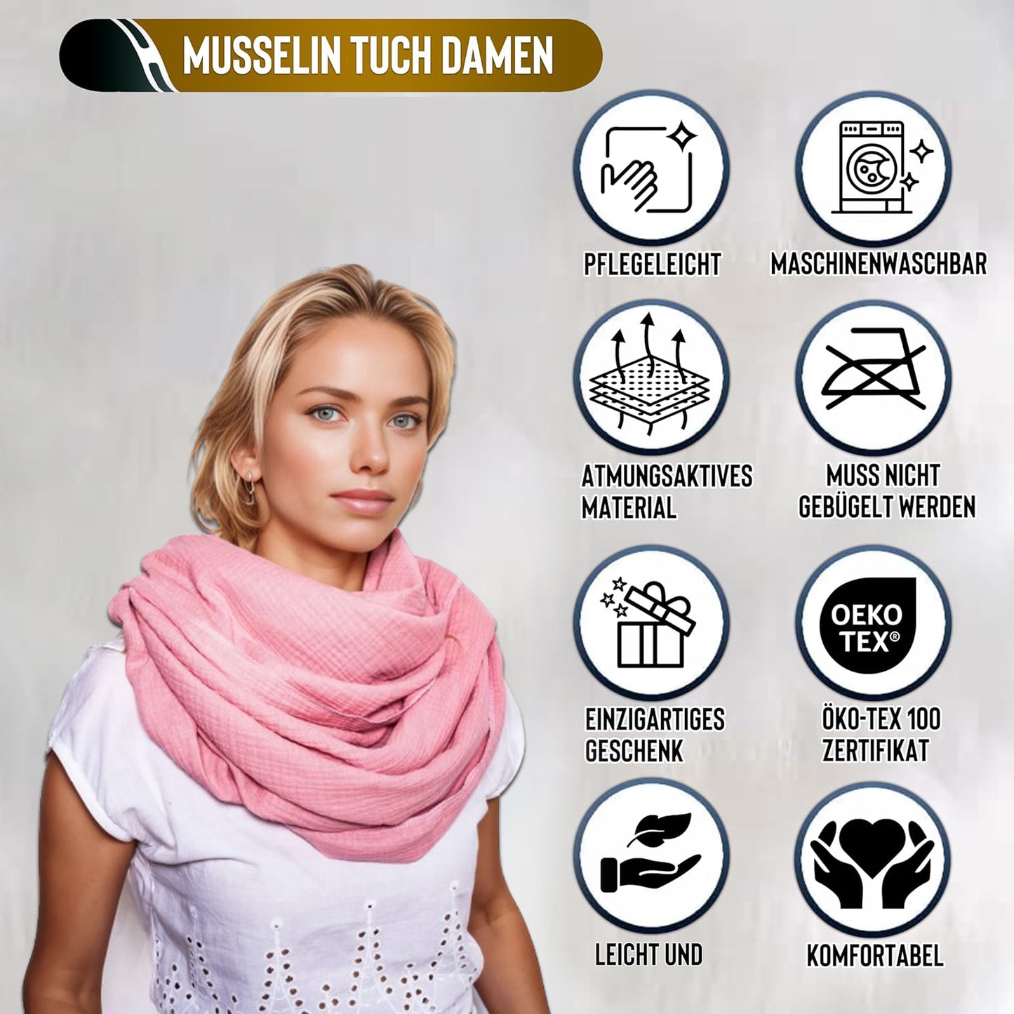 Musselin Tuch Damen Altrosa Loop