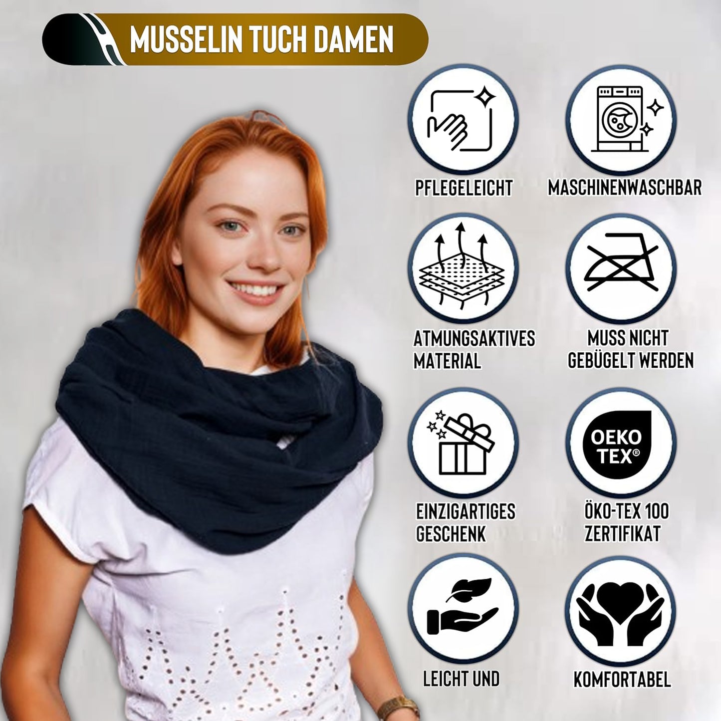 Musselin Loop Schal Damen Schwartz