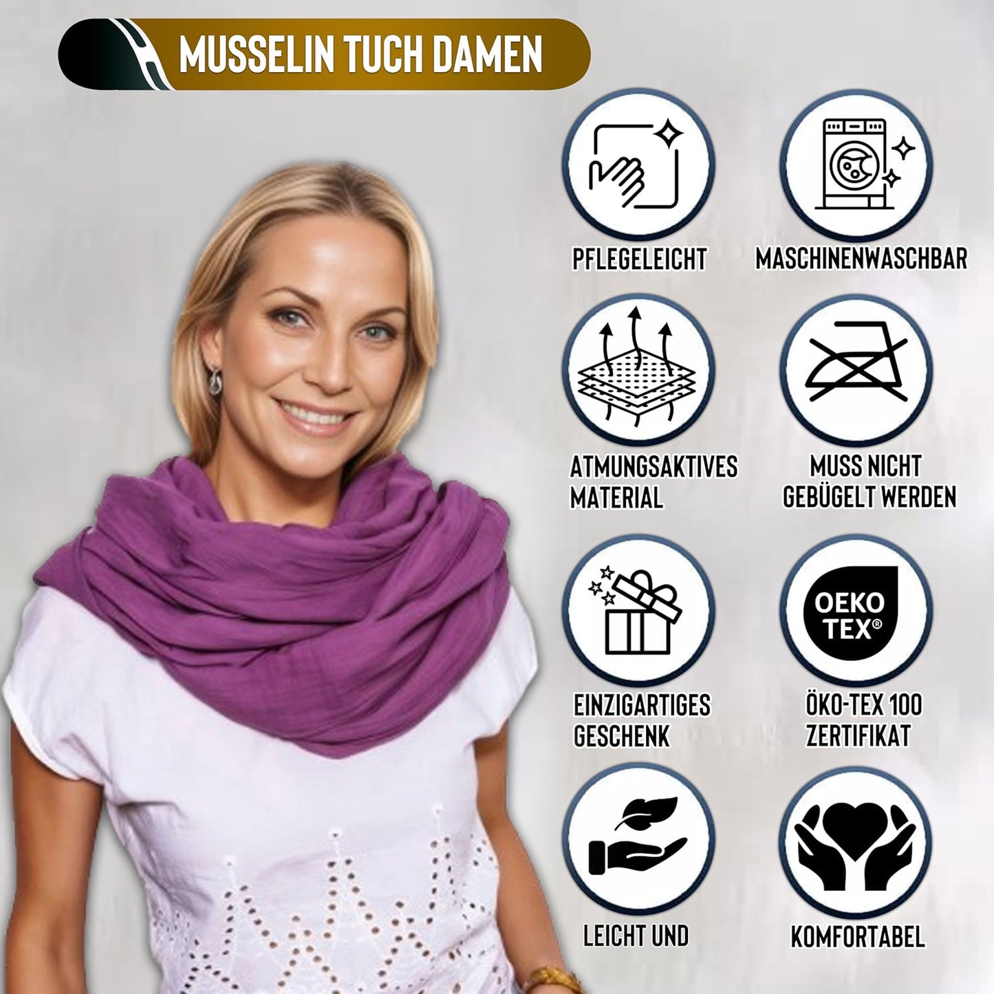 Musselin Loop Schal Damen Purple