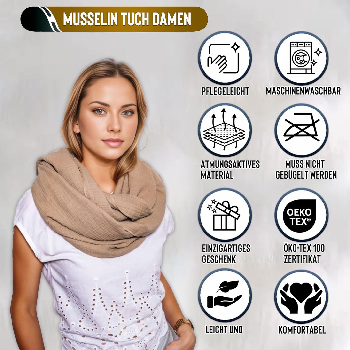 Musselin Tuch Damen Beige Loop