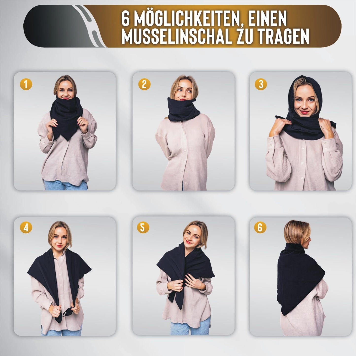 Musselin Tuch Damen Grau Viereckig