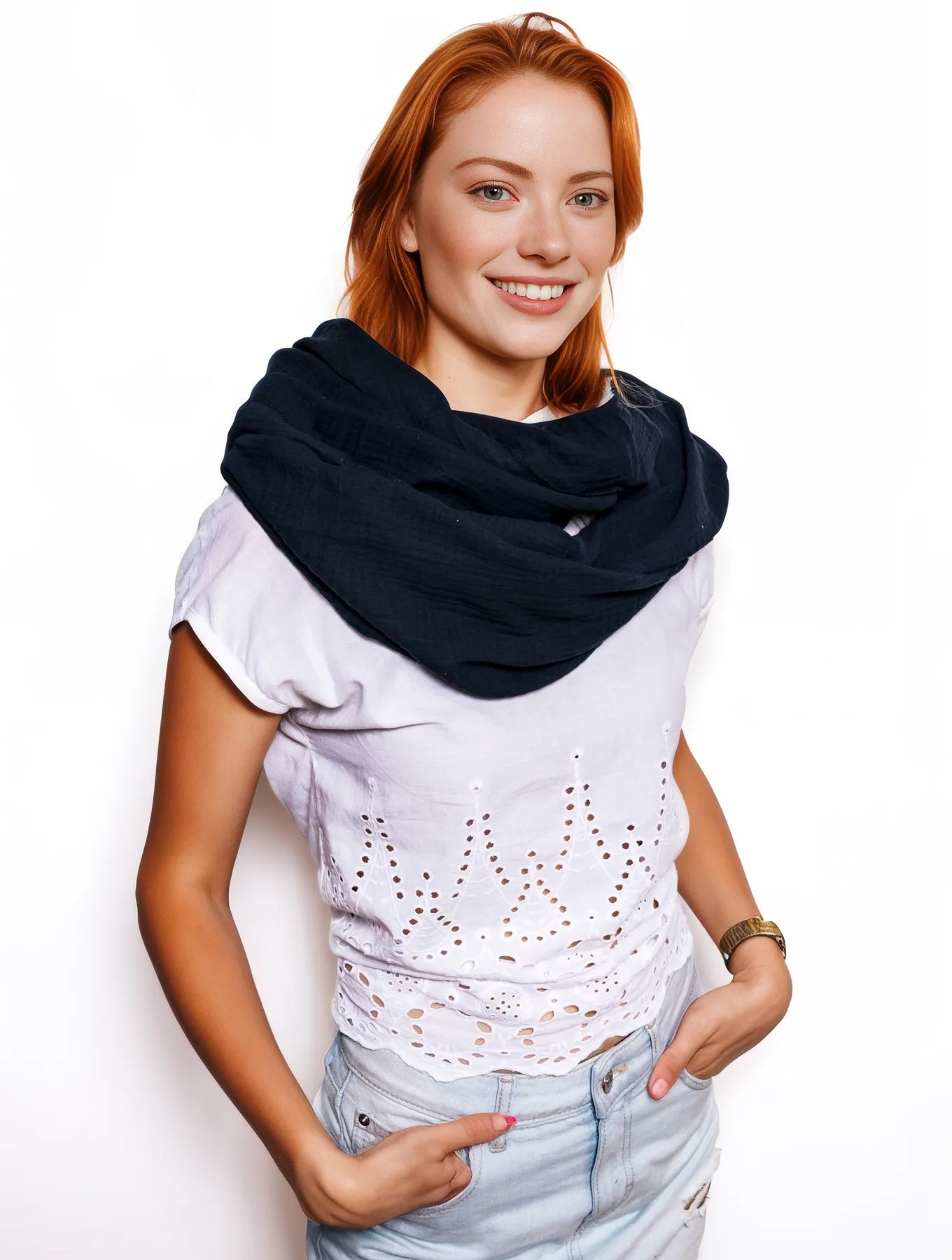 Musselin Loop Schal Damen Schwartz
