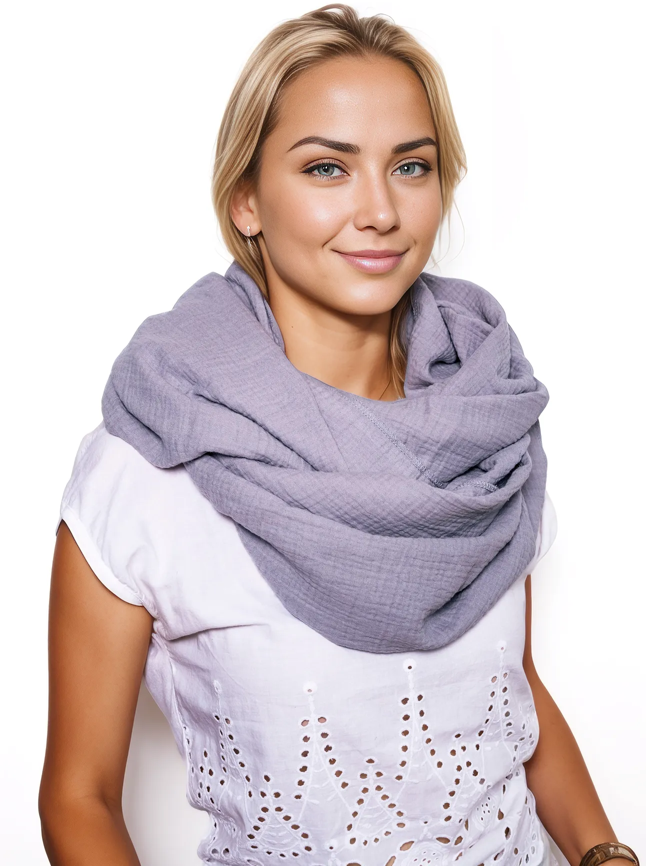 Musselin Loop Schal Damen Grau