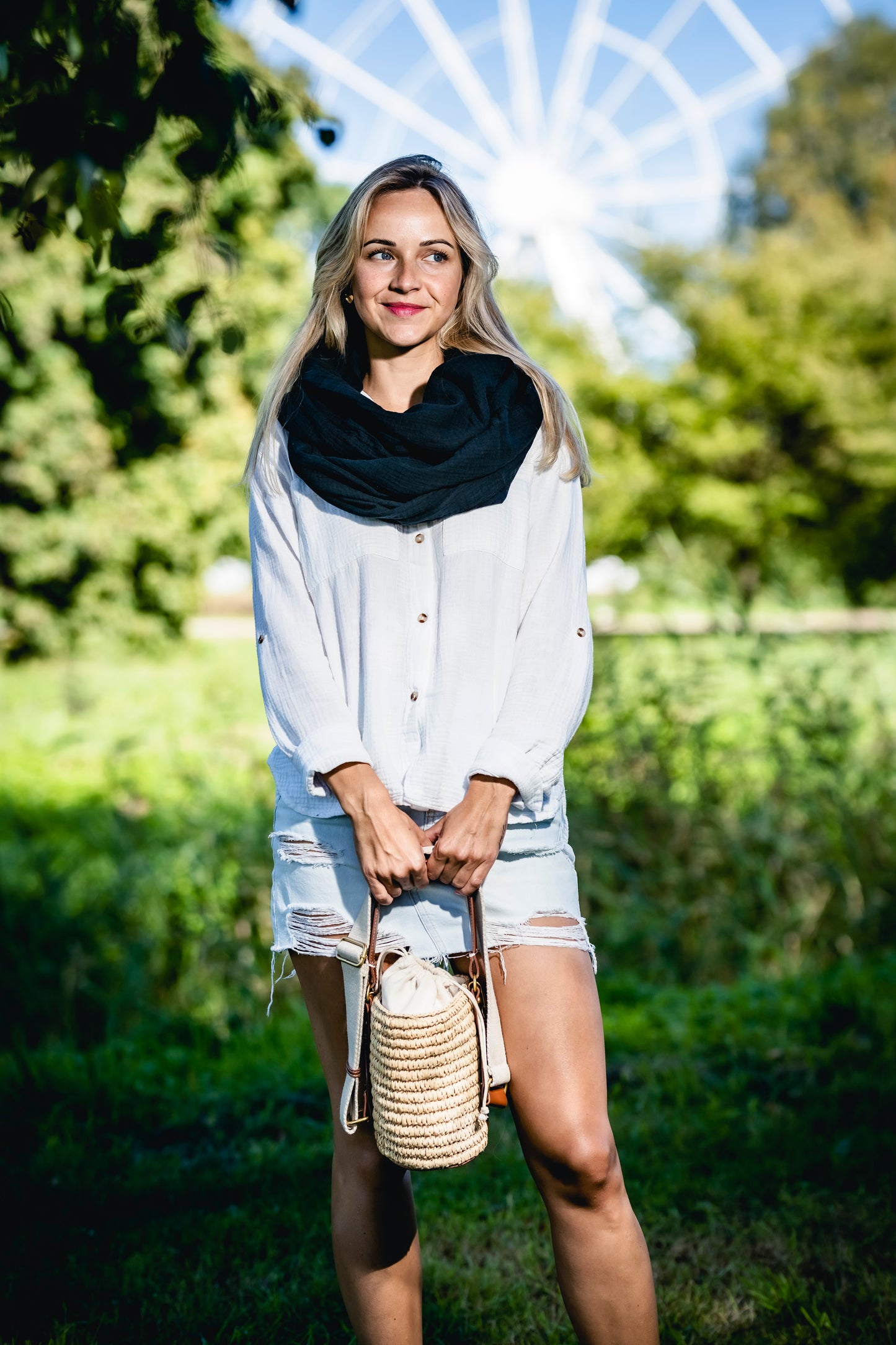 Musselin Loop Schal Damen Schwartz