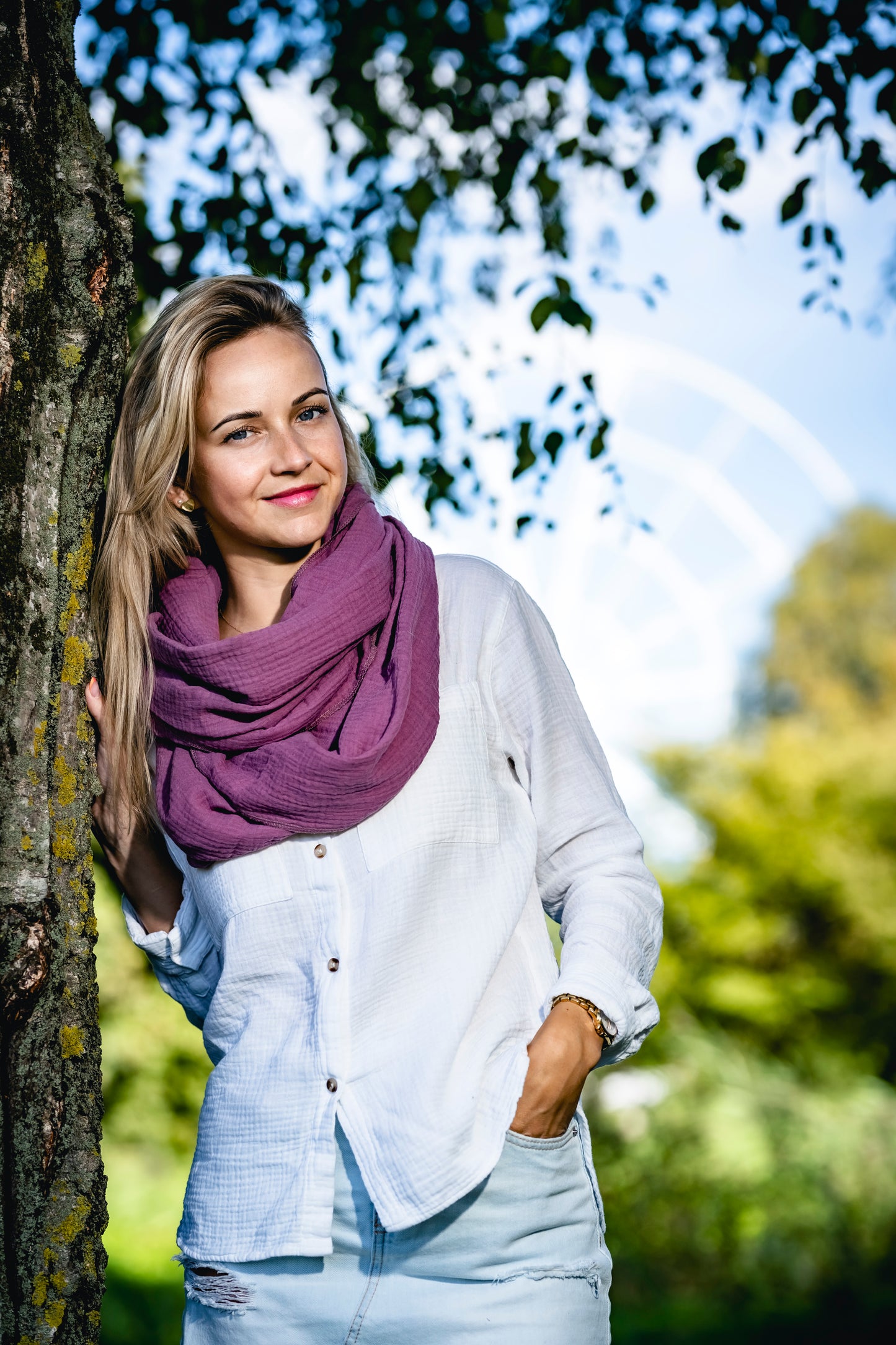 Musselin Loop Schal Damen Purple