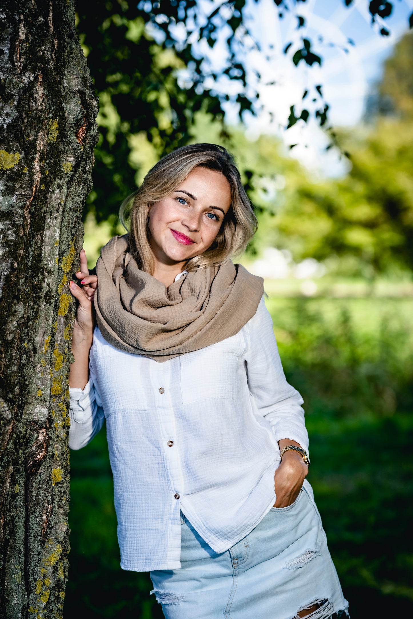 Musselin Tuch Damen Beige Loop