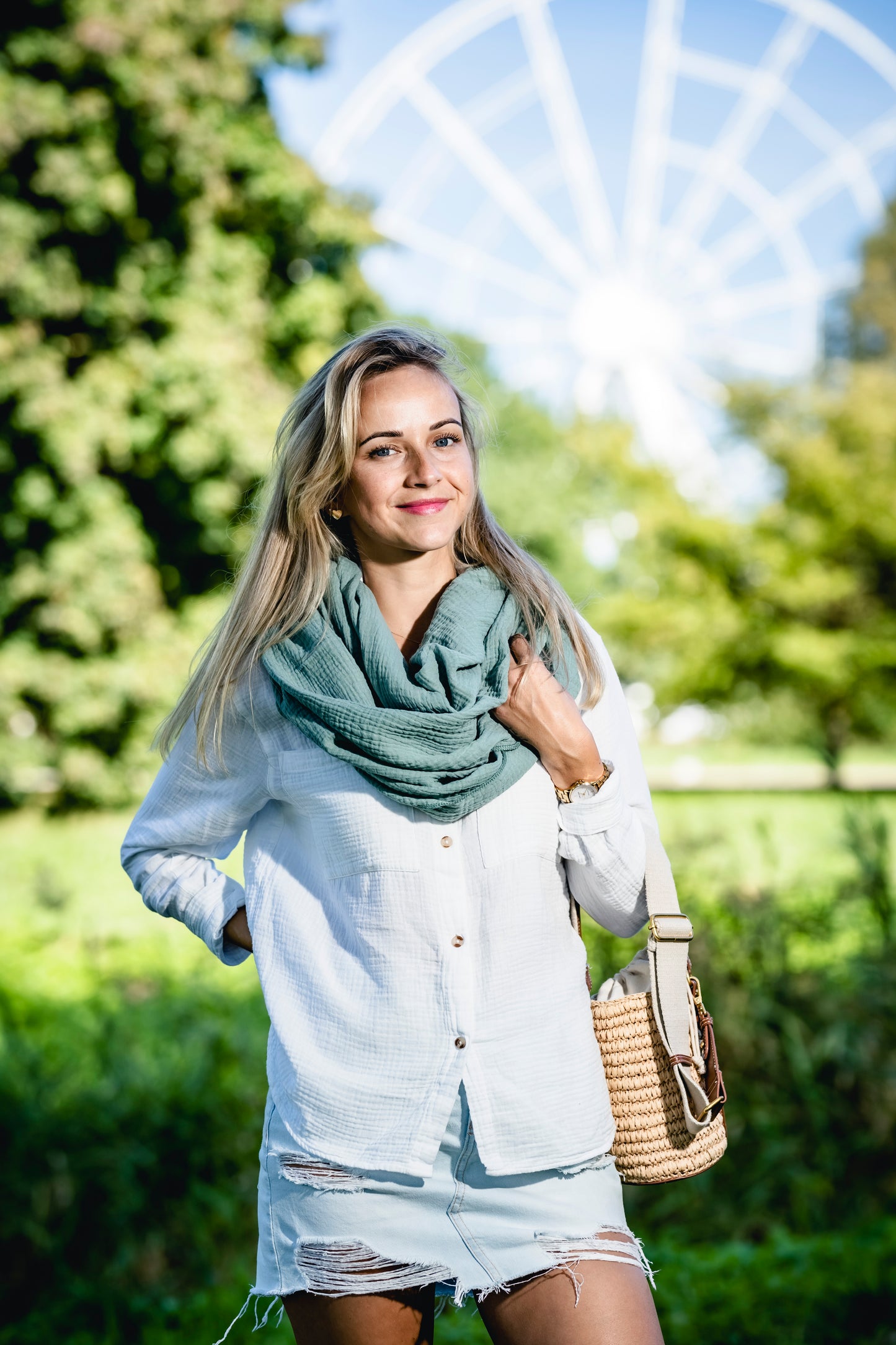 Musselin Loop Schal Damen Grün