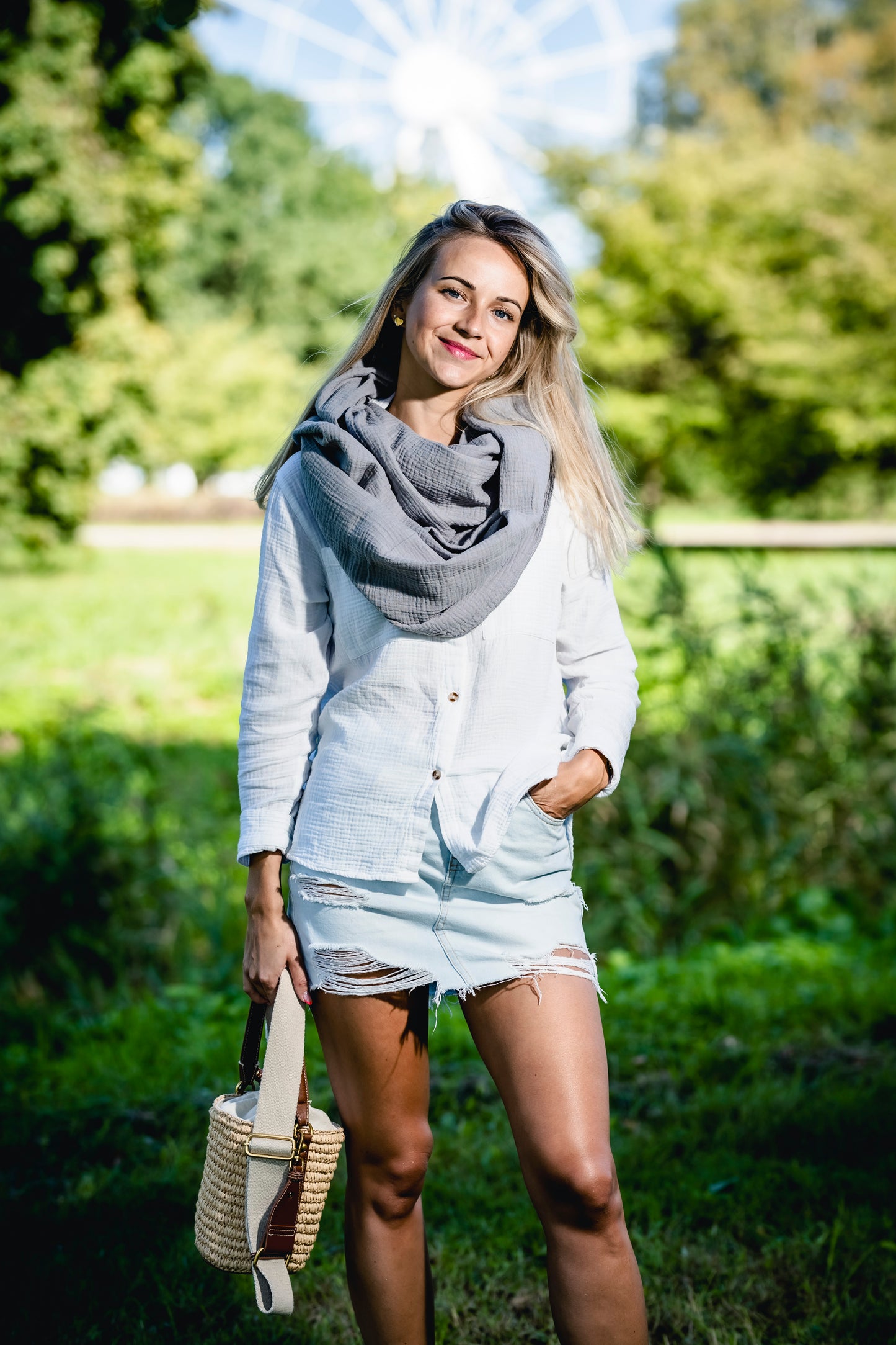 Musselin Loop Schal Damen Grau