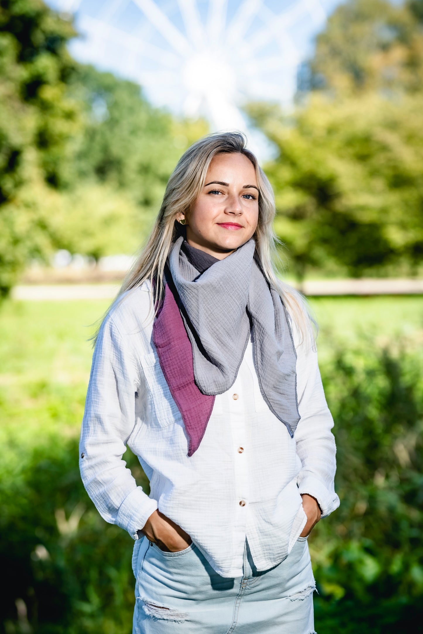 Musselin Schal Damen Dreieckig Mehrfarbig Grau-Dunkelgrau- DunkelPurple