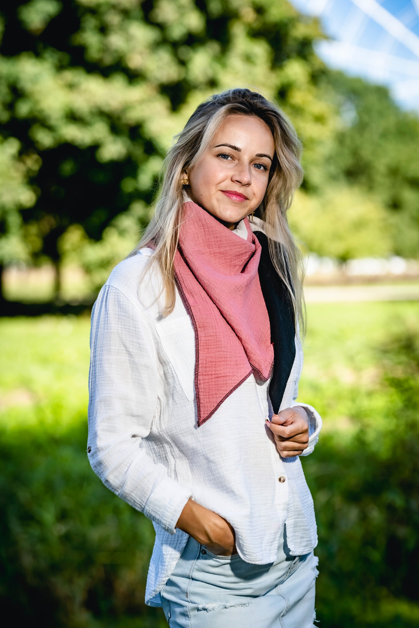Musselin Schal Damen Dreieckig Mehrfarbig Grün-Beige-Mauve