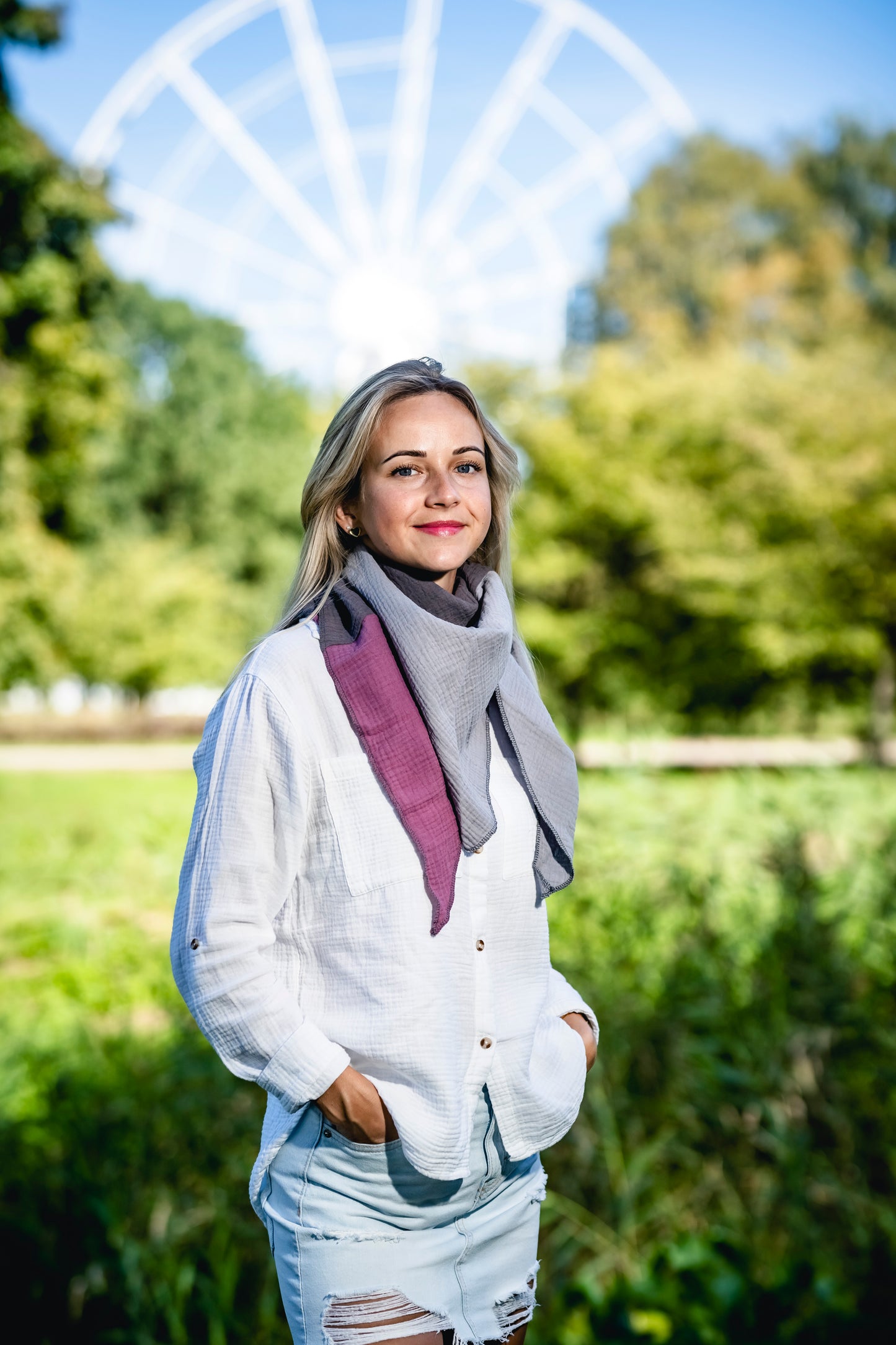 Musselin Schal Damen Dreieckig Mehrfarbig Grau-Dunkelgrau- DunkelPurple