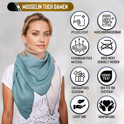 Musselin Schal Damen Dreieckig Mehrfarbig Grün-Beige-HellerSand