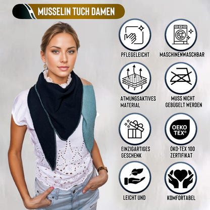 Musselin Schal Damen Dreieckig Mehrfarbig  Grün-Beige-Schwartz