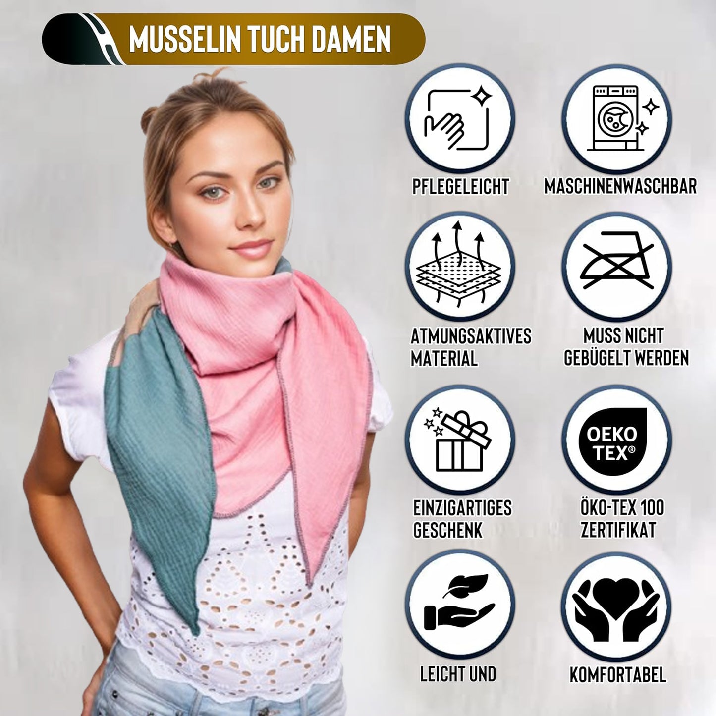 Musselin Schal Damen Dreieckig Mehrfarbig  Grün-Beige-AltRosa
