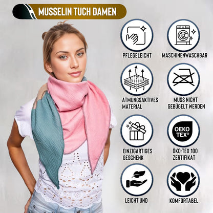 Musselin Schal Damen Dreieckig Mehrfarbig  Grün-Beige-AltRosa