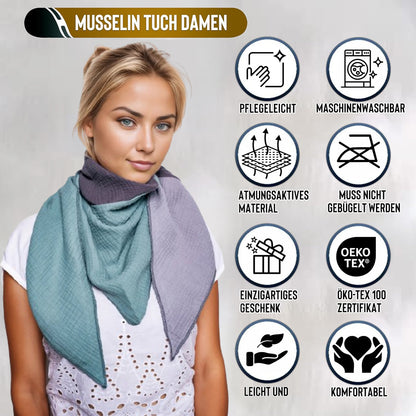 Musselin Schal Damen Dreieckig Mehrfarbig Grau-DunkelGrau-Grün
