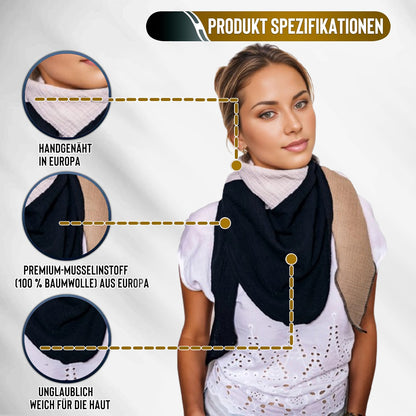 Musselin Schal Damen Dreieckig Mehrfarbig Schwarz-HellerSand-Beige