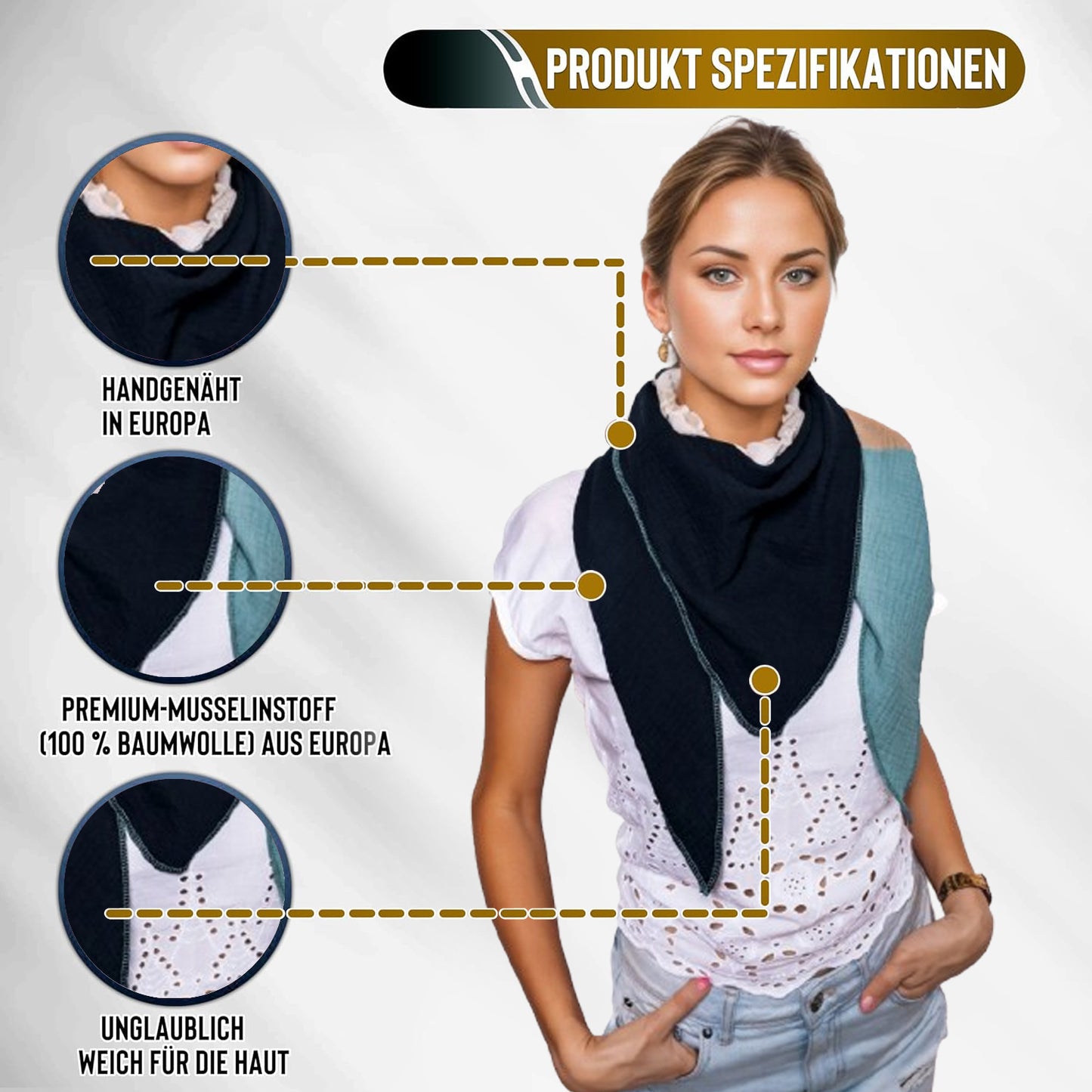 Musselin Schal Damen Dreieckig Mehrfarbig  Grün-Beige-Schwartz