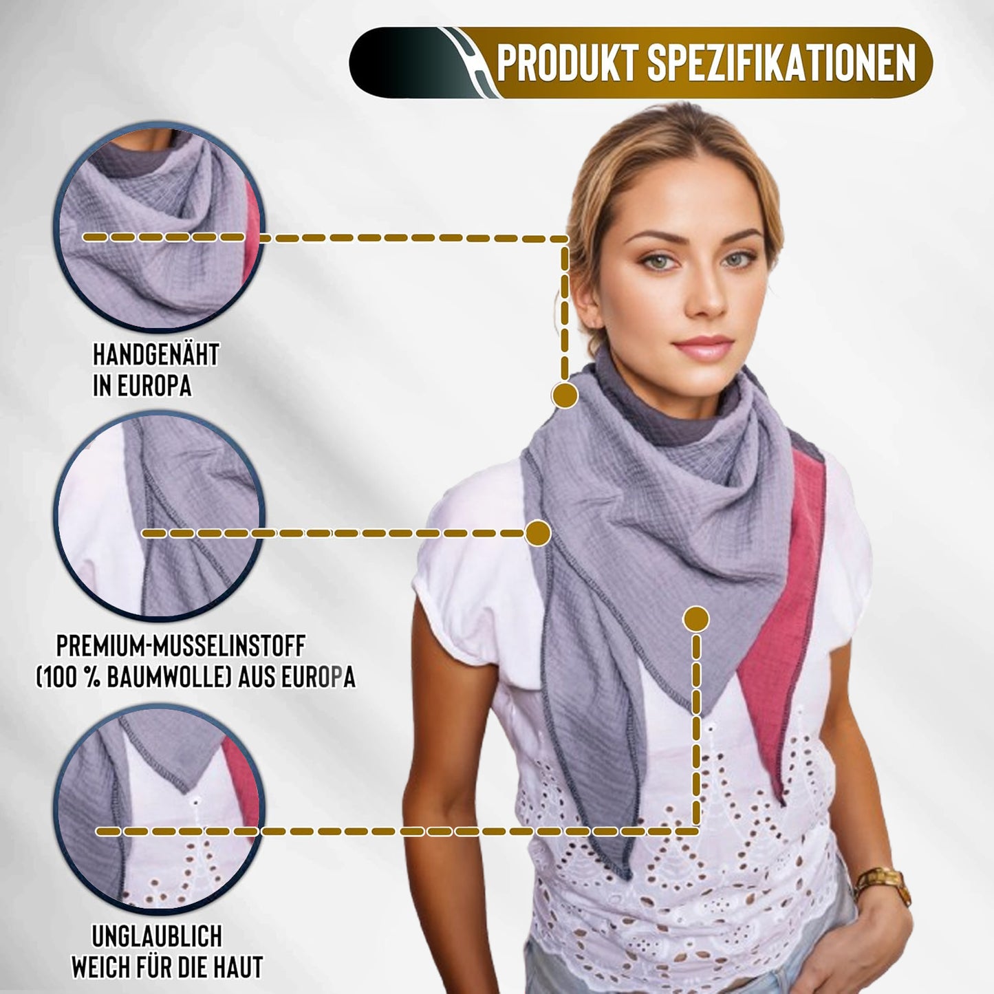 Musselin Schal Damen Dreieckig Mehrfarbig Grau-DunkelGrau-Mauve