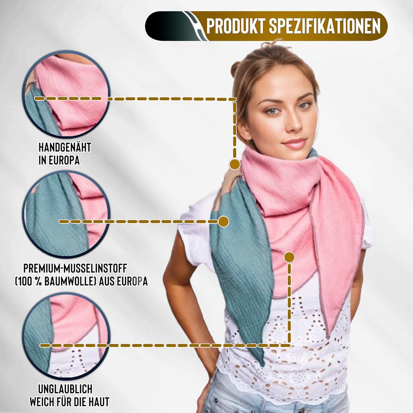 Musselin Schal Damen Dreieckig Mehrfarbig  Grün-Beige-AltRosa