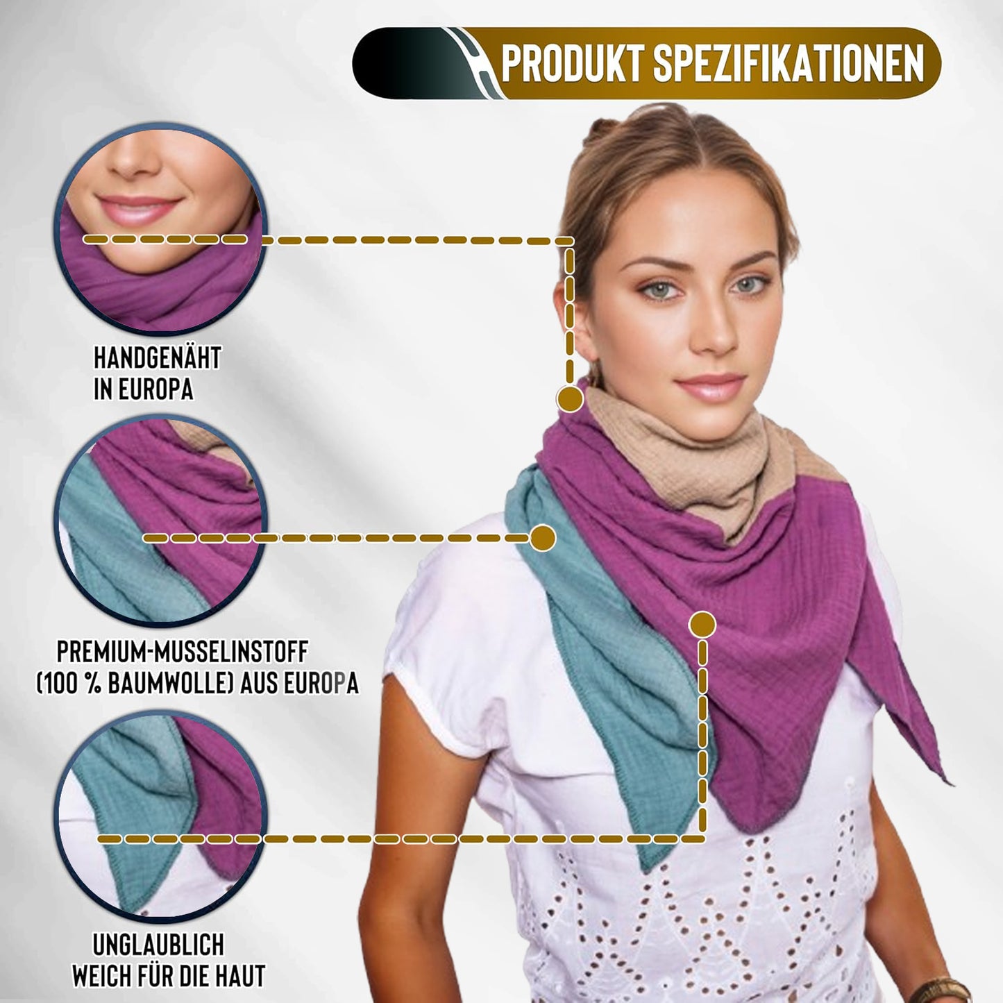 Musselin Schal Damen Dreieckig Mehrfarbig Grün-Beige-DunkelPurple