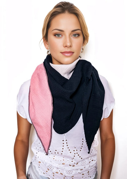 Musselin Schal Damen Dreieckig Mehrfarbig Schwarz-HellerSand-AltRosa