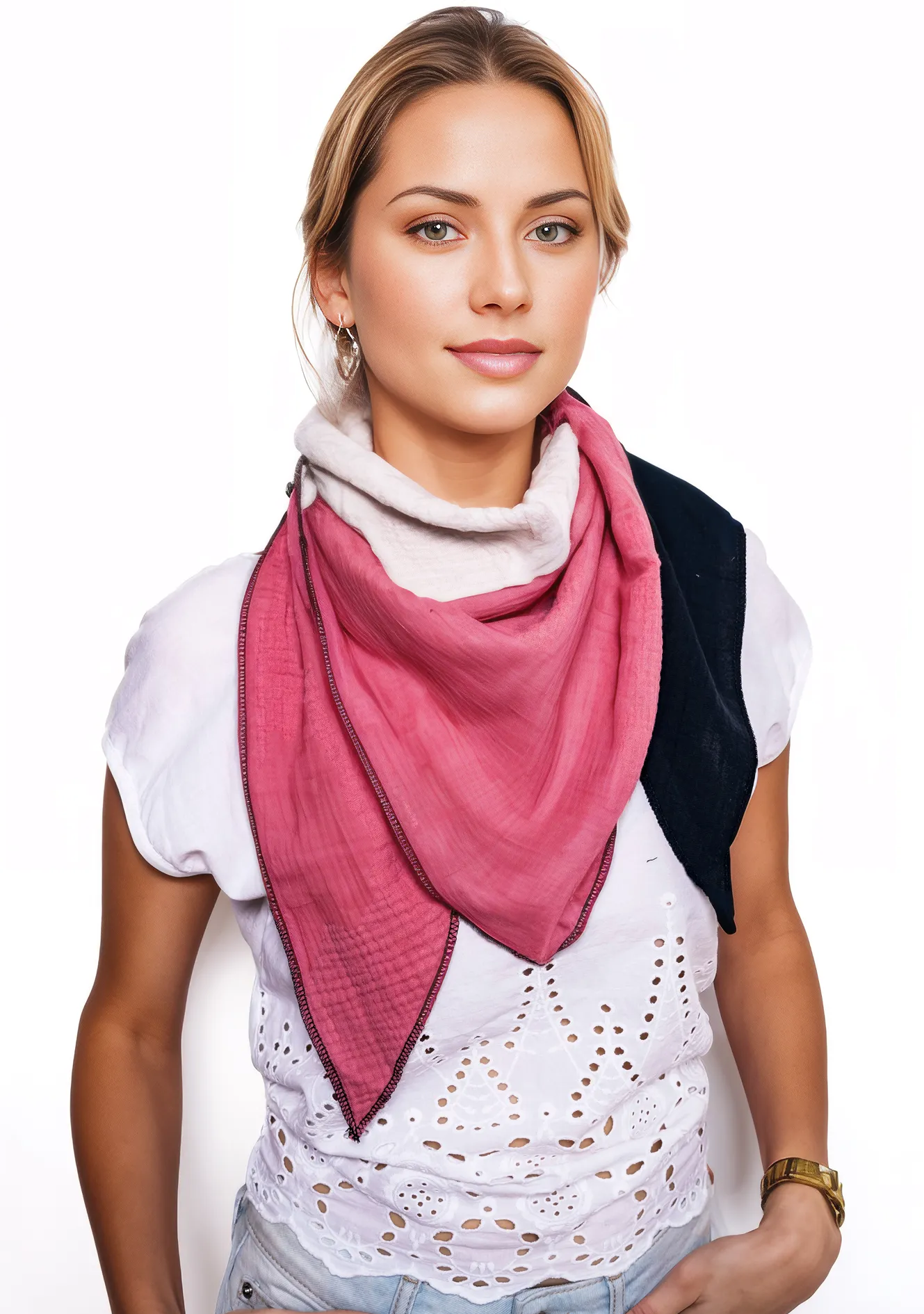 Musselin Schal Damen Dreieckig Mehrfarbig  Schwarz-HellerSand-Mauve
