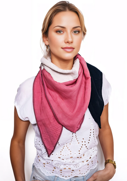 Musselin Schal Damen Dreieckig Mehrfarbig  Schwarz-HellerSand-Mauve
