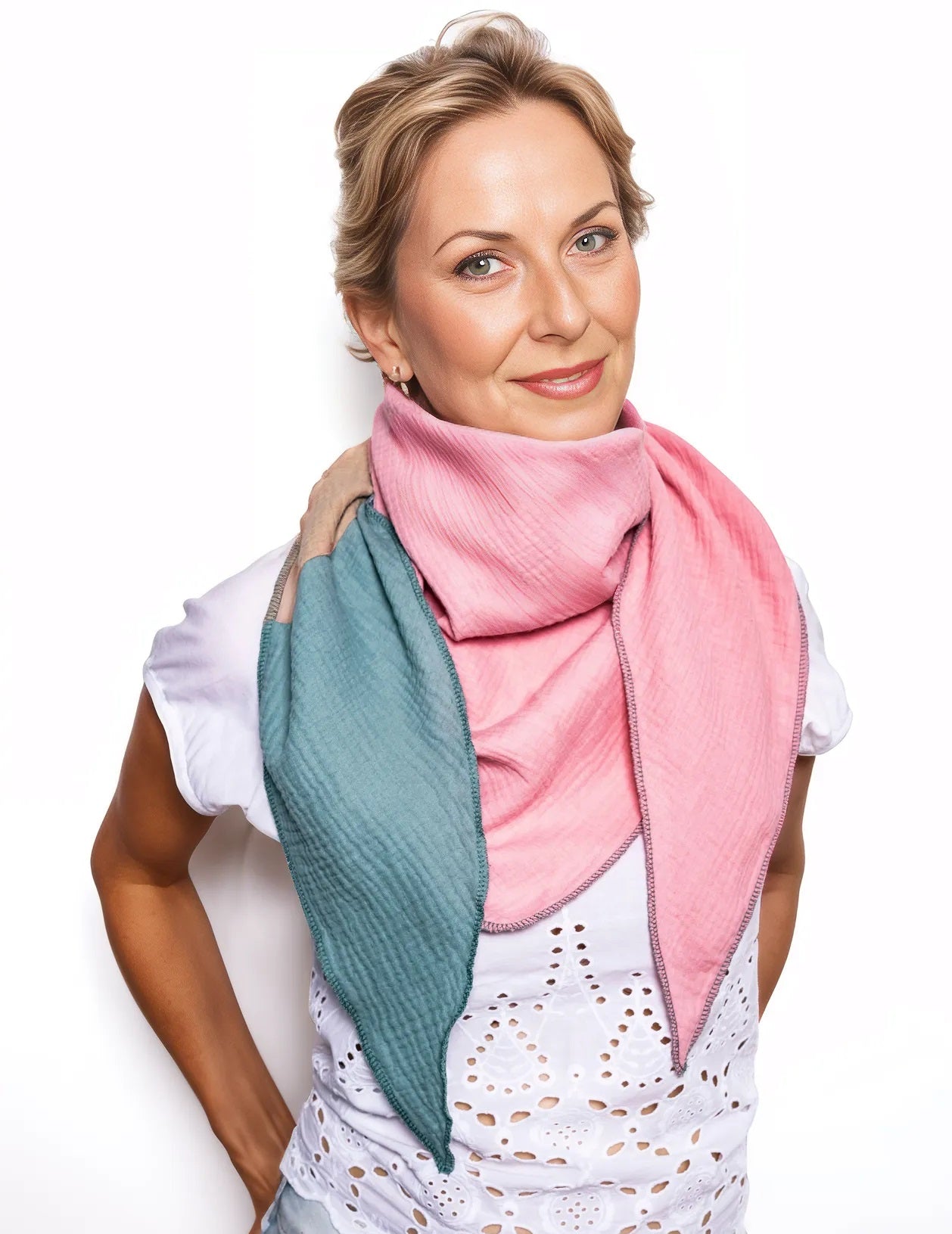 Musselin Schal Damen Dreieckig Mehrfarbig  Grün-Beige-AltRosa