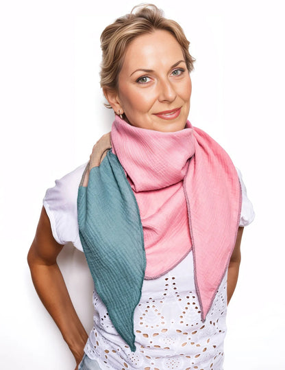 Musselin Schal Damen Dreieckig Mehrfarbig  Grün-Beige-AltRosa