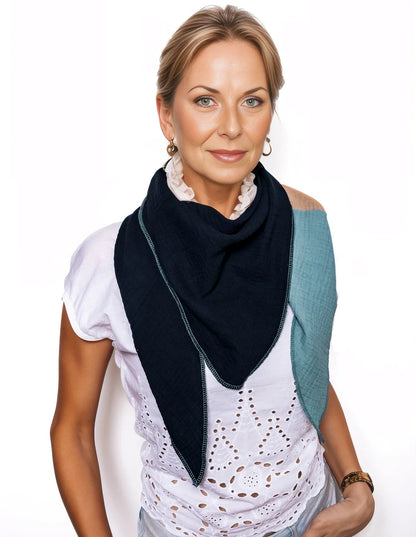 Musselin Schal Damen Dreieckig Mehrfarbig  Grün-Beige-Schwartz