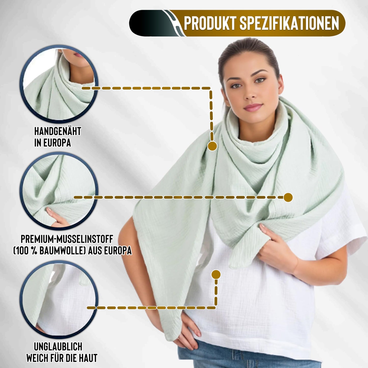 Musselin Tuch Damen Mint Viereckig