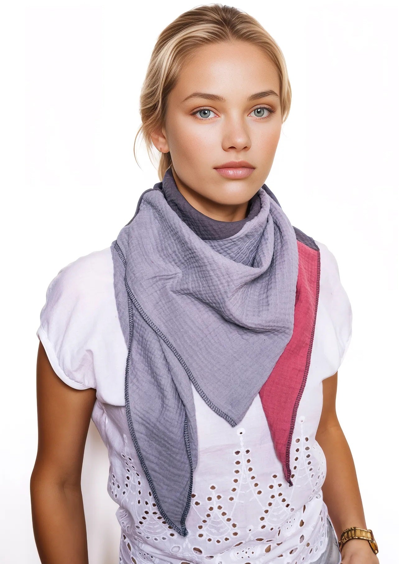 Musselin Schal Damen Dreieckig Mehrfarbig Grau-DunkelGrau-Mauve
