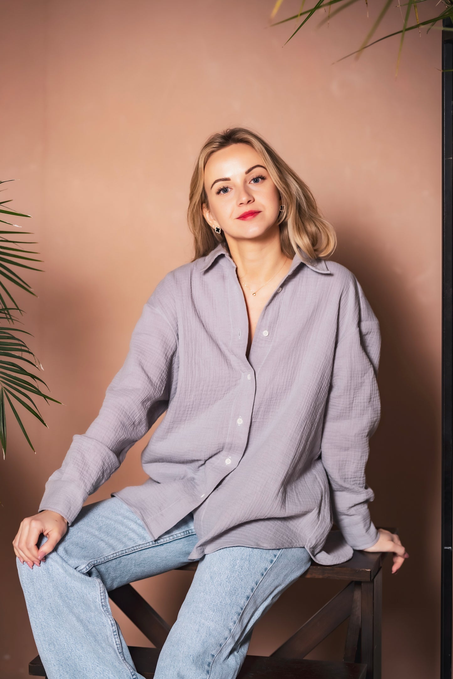 Musselin Bluse Damen Grau