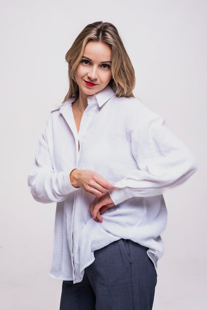 Musselin Bluse Damen Weiß