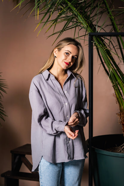 Musselin Bluse Damen Grau