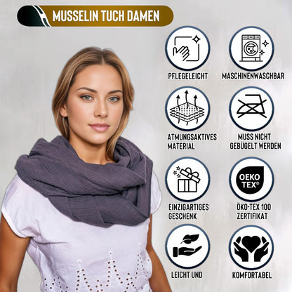 Musselin Loop Schal Damen Dunkelgrau