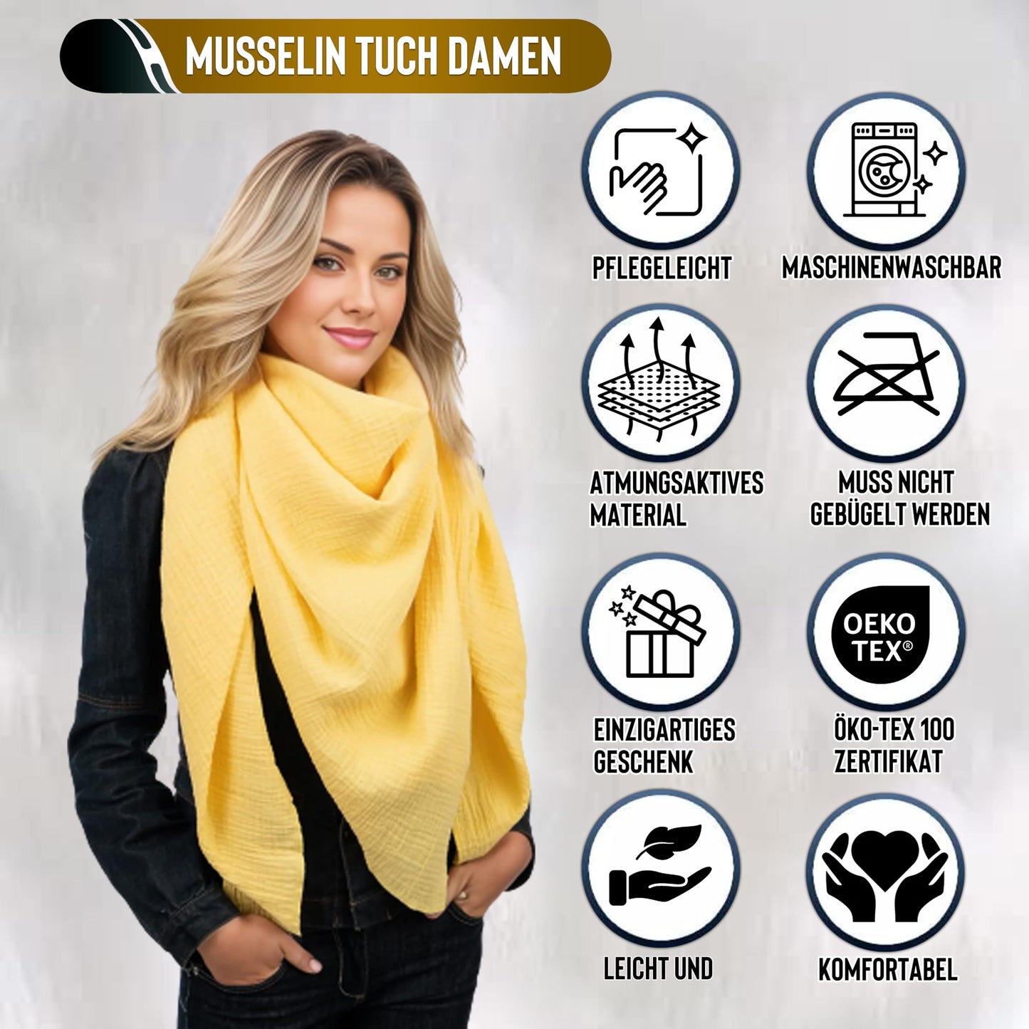 Musselin Tuch Damen Weichesgelb Viereckig